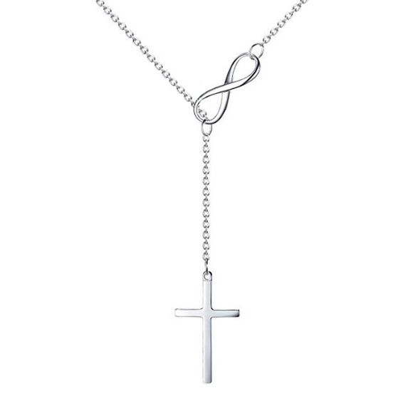 Silver Tone Infinity Cross Lariat Style Necklace - Picture 1 of 6